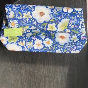 Estee Lauder Blue and White Floral Coametic zip closure clutch Bag